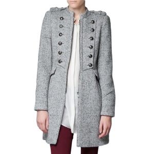 Zara Military Steampunk Button Up Collar Heather Grey Wool Lined Dress Coat